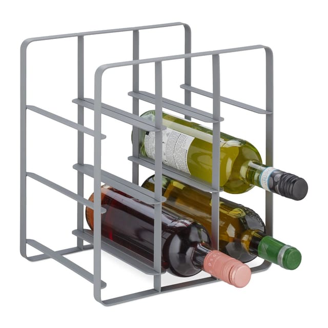 Relaxdays - Weinregal, 9 Flaschen, Eisen Pulverbeschichtet, Weinhalter Stehend, Küche & Bar, Hbt: 30 X 27,5 X 20 Cm, Grau