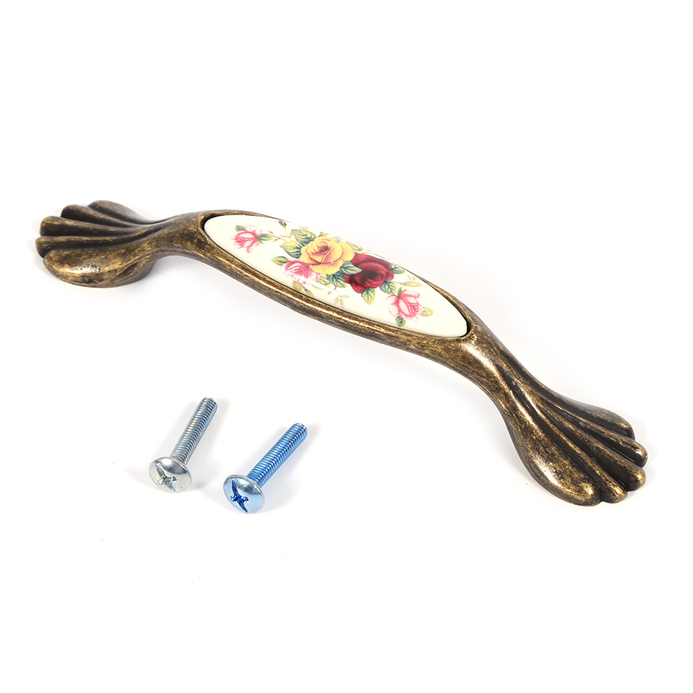 Diy-türgriffe Aus Bronzefarbener Keramik Mit Floralem Muster Für Schränke, Kommoden, Schubladen, Kleiderschränke, 6 Knöpfe
