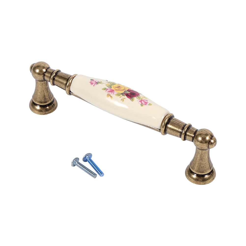 Diy-türgriffe Aus Bronzefarbener Keramik Mit Rustikalem Blumenmuster Für Schränke, Schubladen Und Andere Möbel (ref. 1).