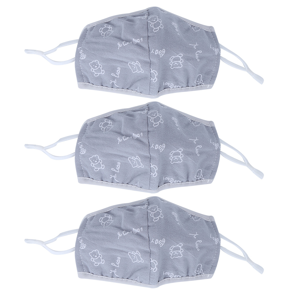 Set Mit 3 Schutzmasken Für Kinder, Aus Atmungsaktiver Baumwolle, Staubdicht Und Waschbar, Grauer Aufdruck.