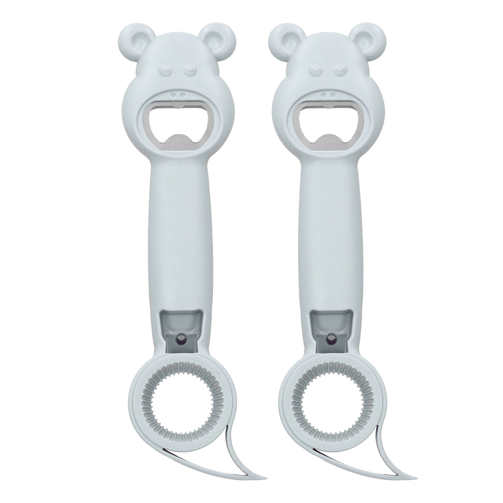 Set Mit 2 Universellen 4-in-1-dosenöffnern, Tragbar Und Manuell, Grau