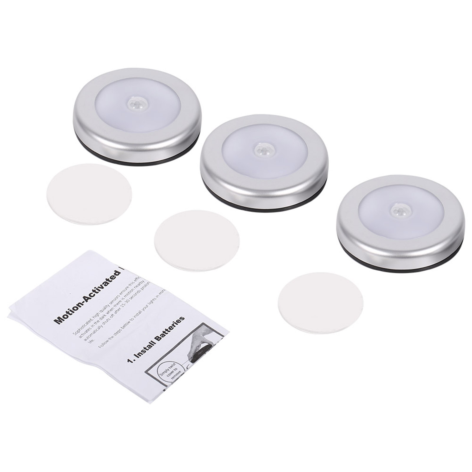 Set Mit 3 Kabellosen Nachtlichtern Mit Automatischem Pir-bewegungsmelder, 6 Leds, Rundem Gehäuse Und Batteriebetrieb