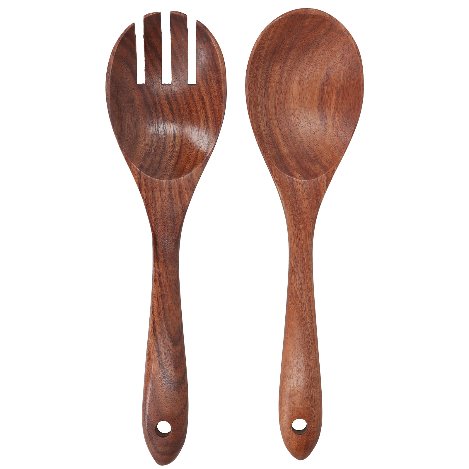 Salatbesteck Aus Akazienholz, Bestehend Aus Gabel Und Löffel, Sowie Rührlöffel Und Spork.