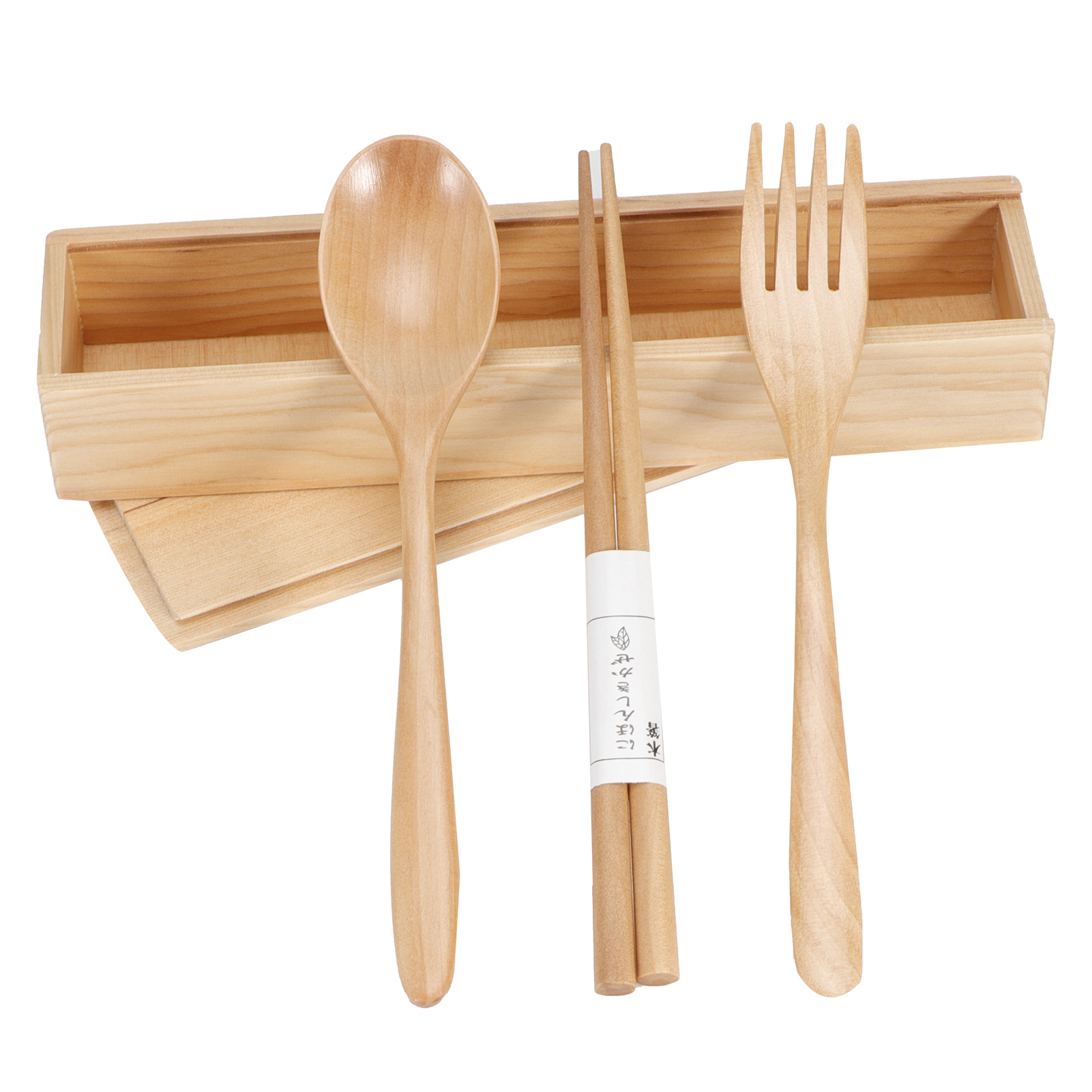 Tragbares Besteckset Bestehend Aus Essstäbchen, Gabel Und Löffel Aus Holz, Ideal Für Zuhause Und Auf Reisen.