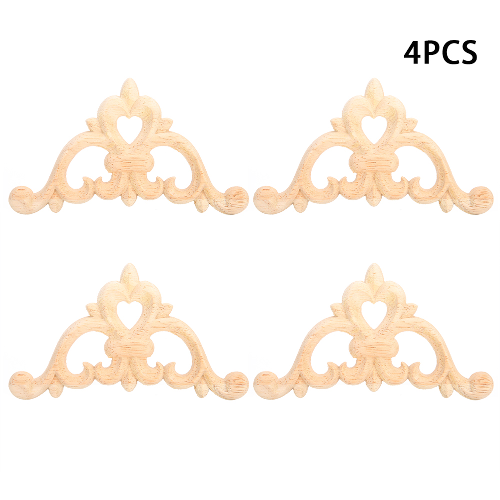 Set Aus 4 Unbemalten, Geschnitzten Eckapplikationen Aus Holz Zur Dekoration Von Möbeln Und Schränken.