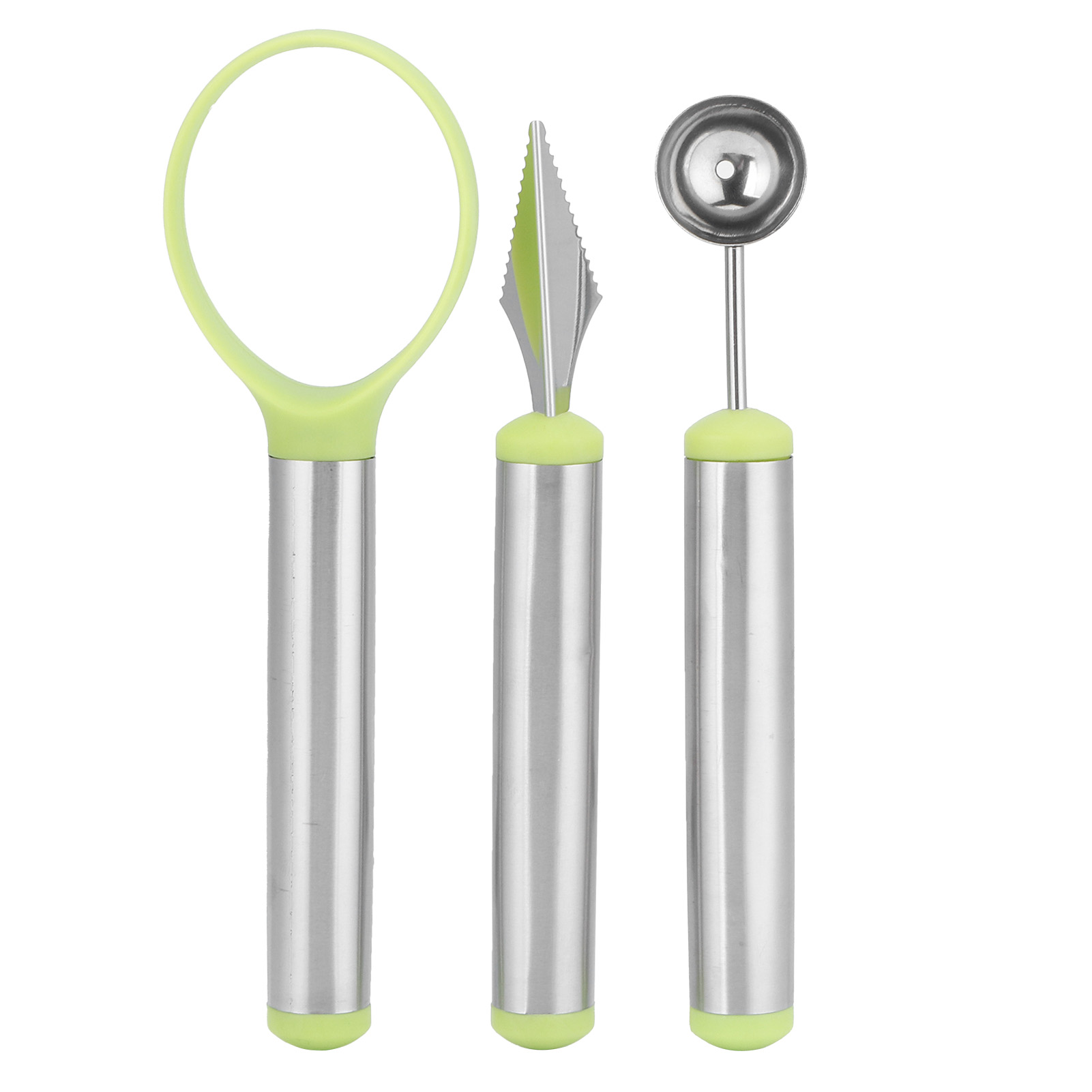 Set Aus 3 Obstlöffeln Aus Edelstahl: Wassermelonenlöffel, Schnitzmesser, Obstschäler.
