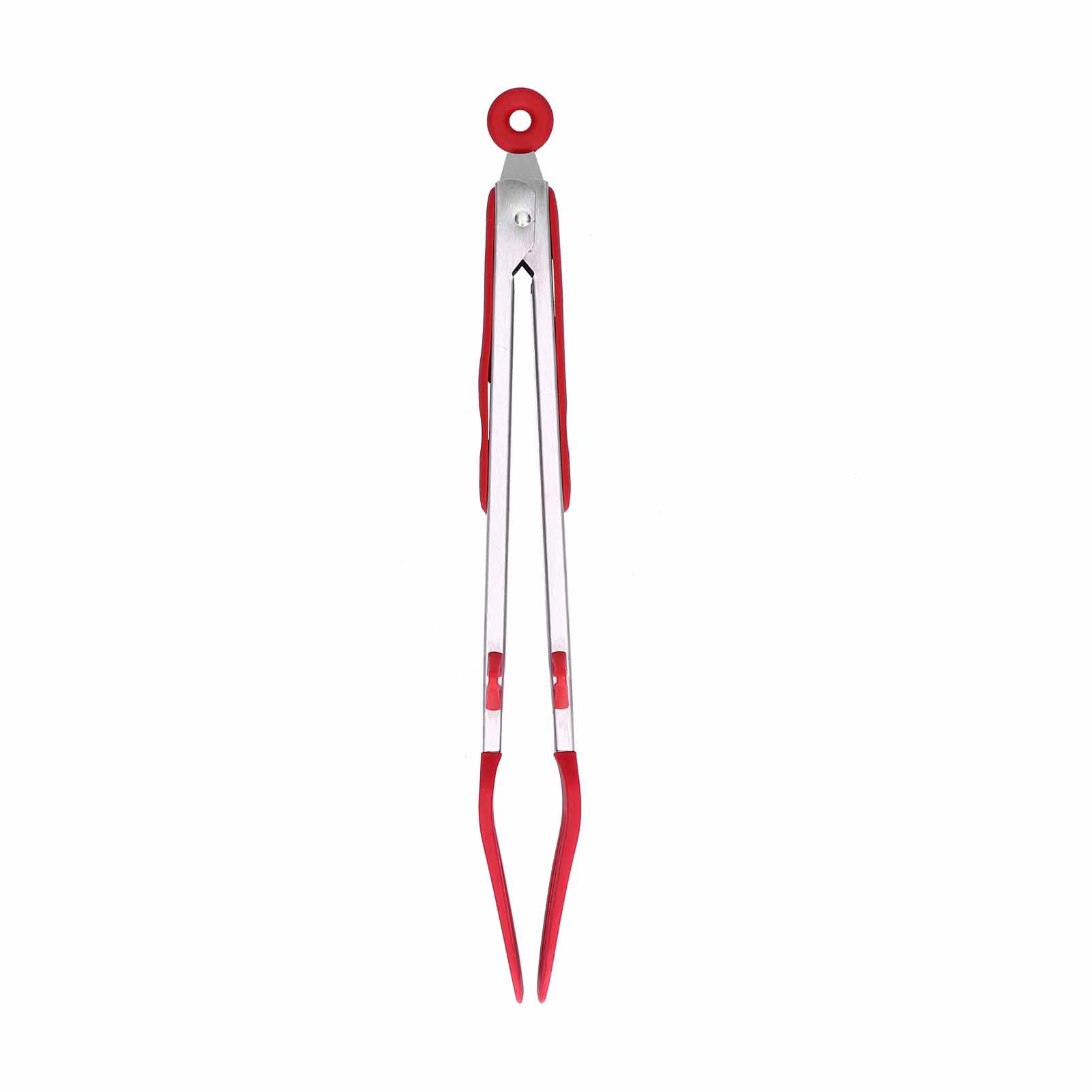Grillzange Aus Edelstahl Und Silikon, Steakzange Für Den Grill, Grillbesteck Für Zuhause, 30 Cm Langer Roter Ständer