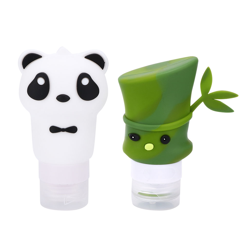 Set Aus 2 Weichen Reise-silikonflaschen In Form Eines Pandas Und Eines Bambus, Für Shampoo, Lotion Und Kosmetika, Perfekt Für Geschäftsreisen.