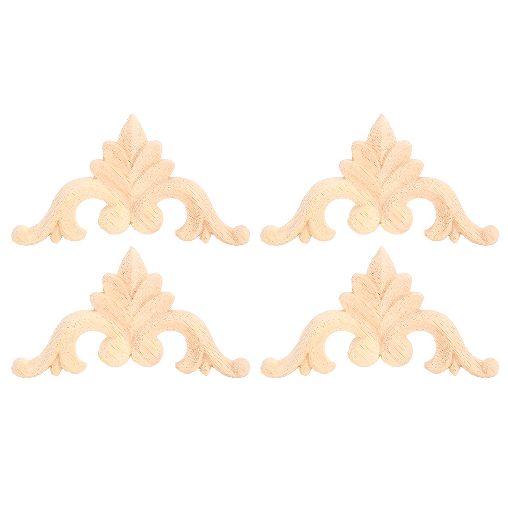 Set Mit 4 Geschnitzten Eckapplikationen Aus Gummibaumholz Für Diy-möbel- Und Türdekoration