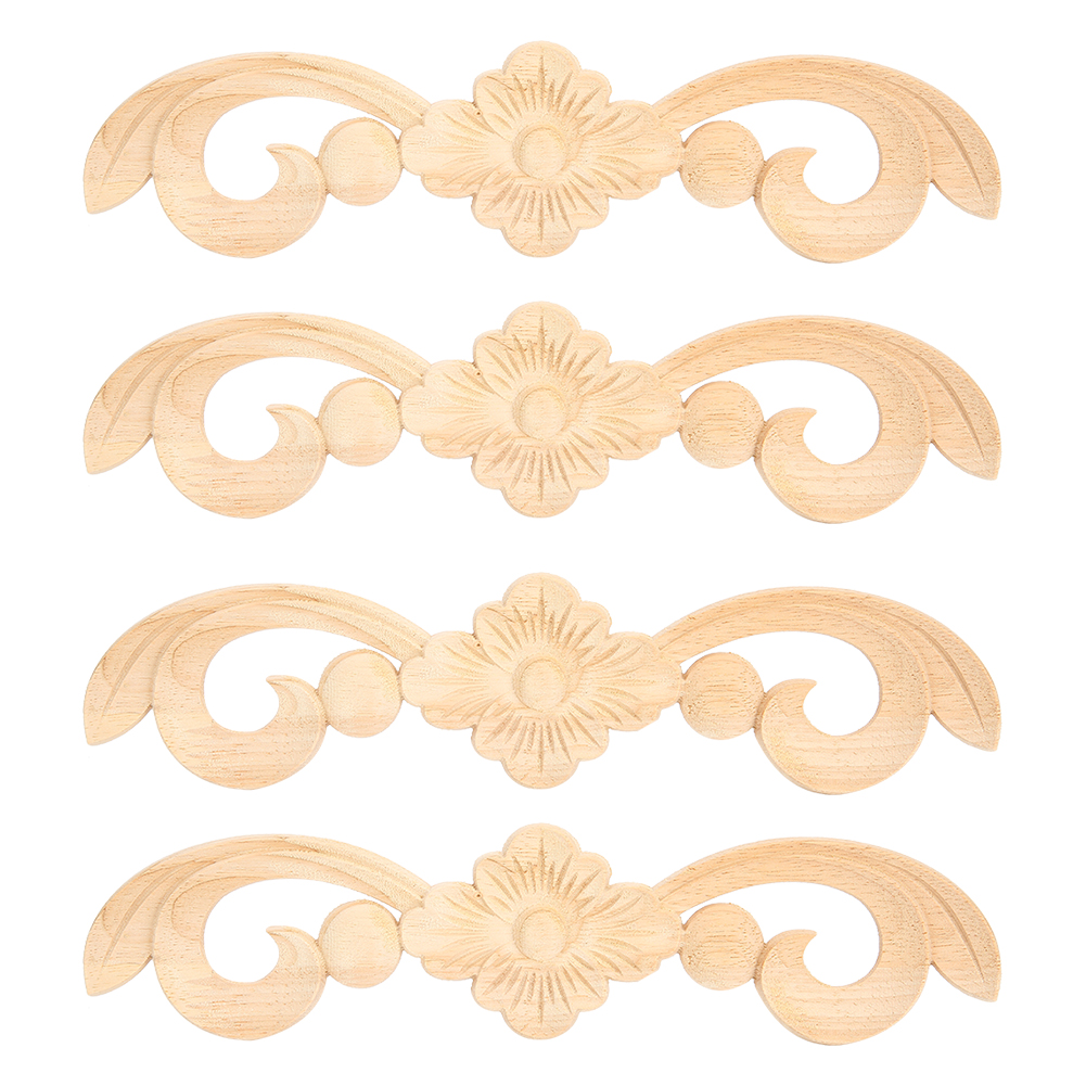 Set Aus 4 Dekorativen, Geschnitzten Holzwandleuchten Mit Blumenmuster, 25 X 6 Cm, Für Möbel Und Dekorationsaccessoires.