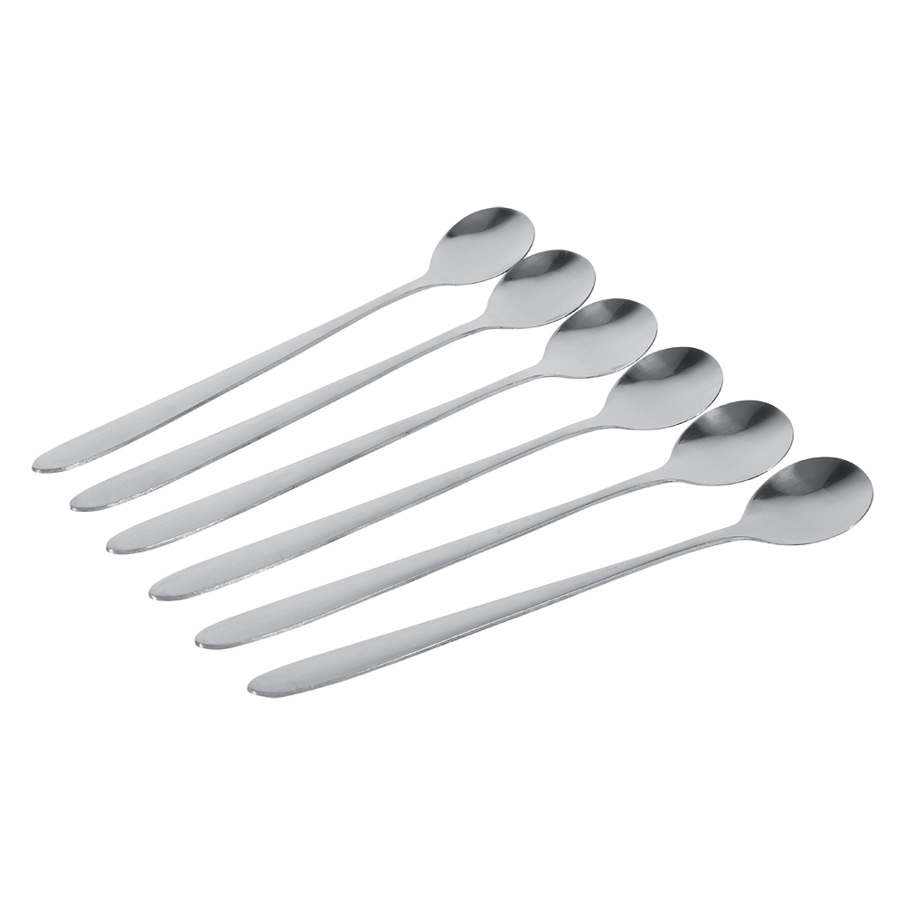 Set Aus 6 Eleganten Edelstahl-teelöffeln Mit Langen Griffen, Ideal Für Latte Macchiato, Eiscreme, Eisbecher, Kaffee Und Suppe. Neuware.