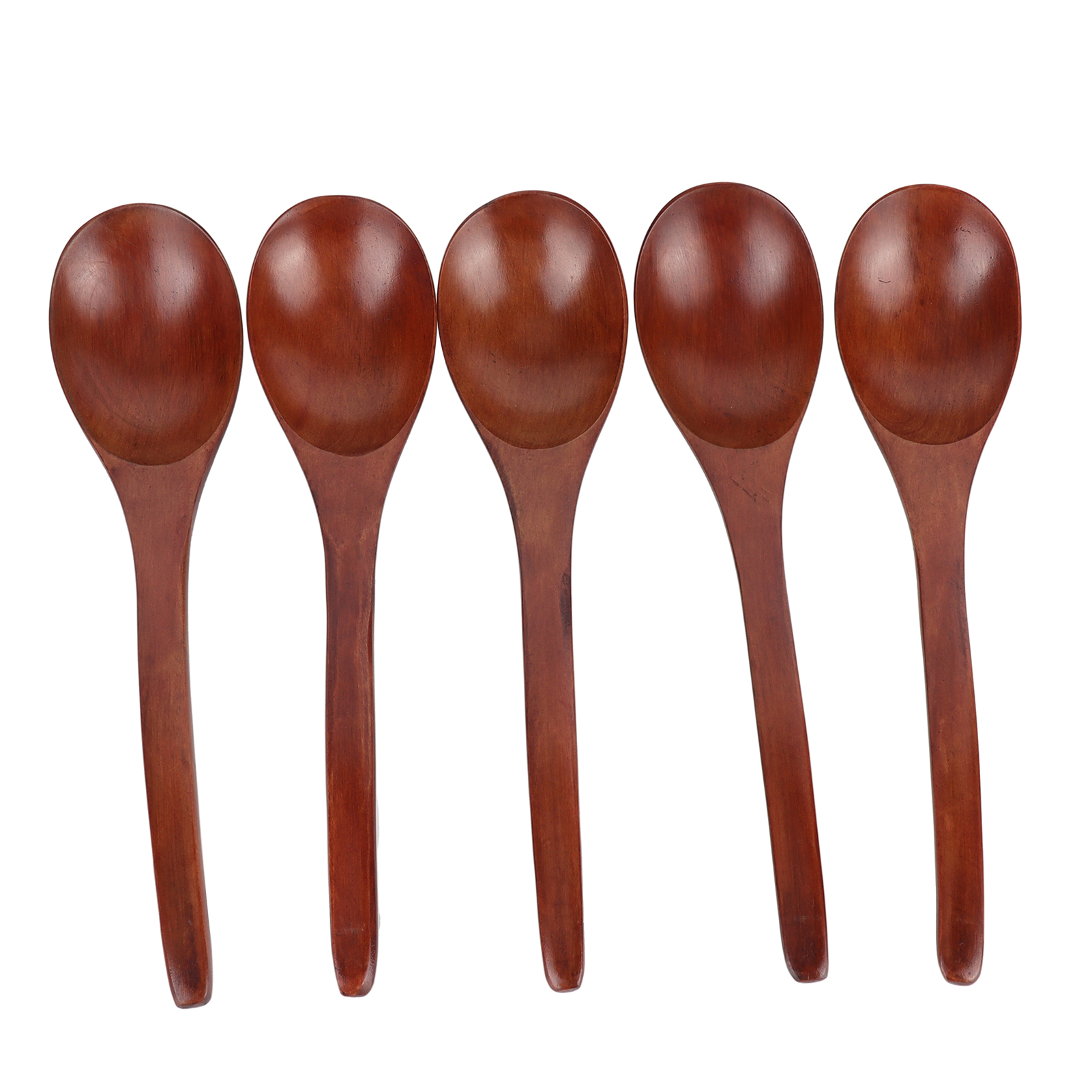 Set Aus 5 Hölzernen Suppenlöffeln Mit Gebogenen Griffen, Multifunktionale Reislöffel Zum Kochen (lackiert)