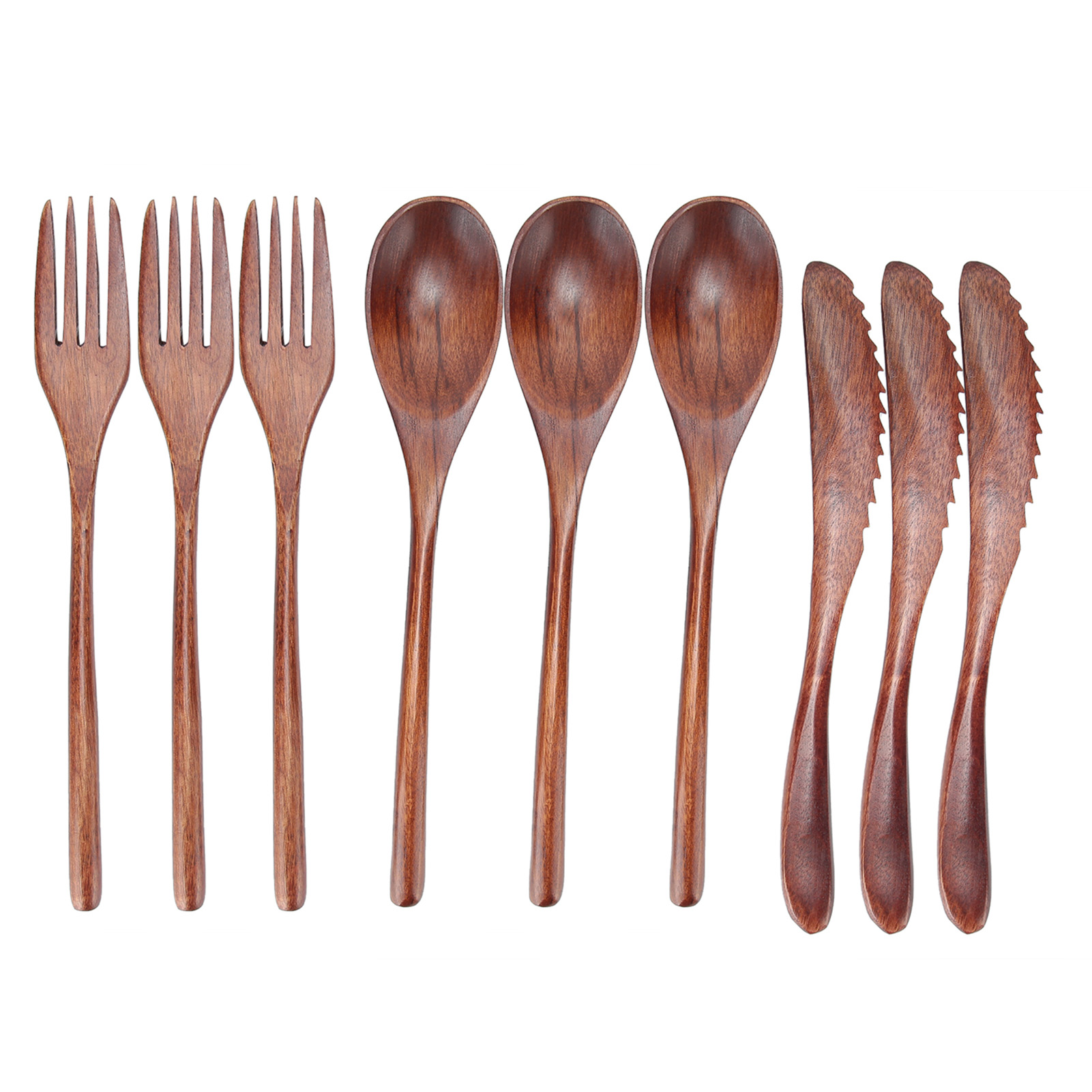 Set Aus 3 Holzbesteckteilen (gabel, Löffel Und Messer) Für Die Küche, Ideal Für Zuhause, Cafés Und Restaurants.