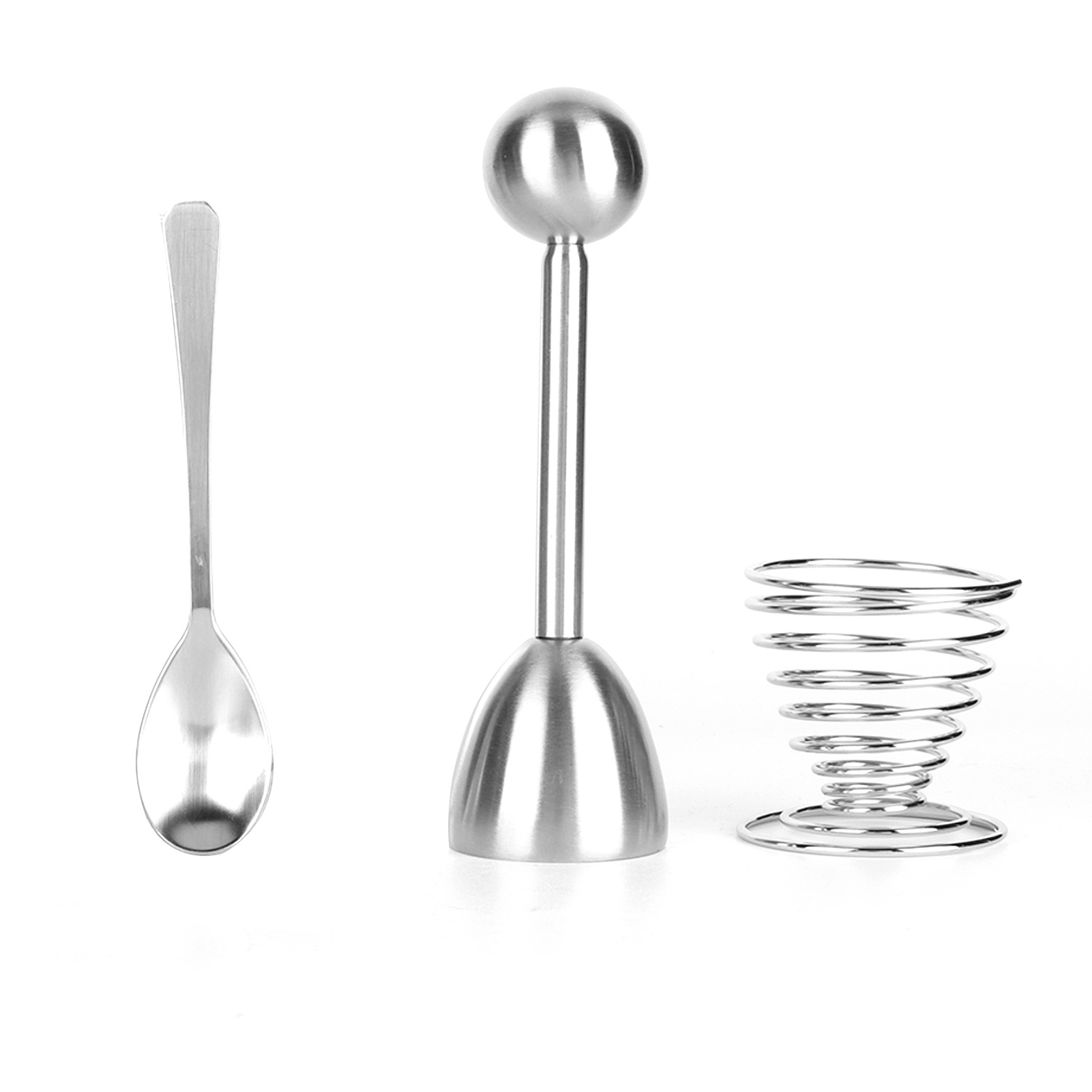 Eierschneider- Und Deckelset Aus Edelstahl, Küchenutensilien Mit Eierschalenöffner, Eierhalter Und Löffel.