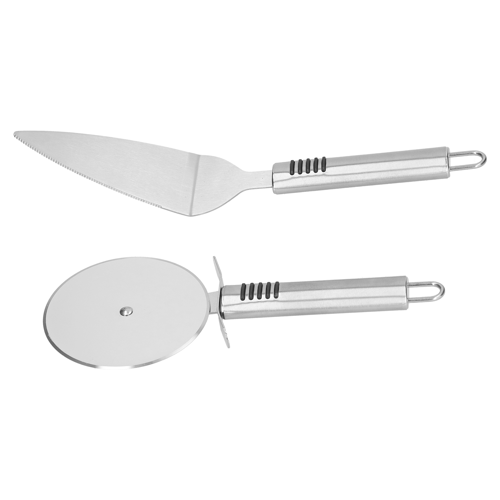 2-teiliger Pizzaschneider, Polierte Edelstahlklinge, Ergonomischer Griff, Rollspatel