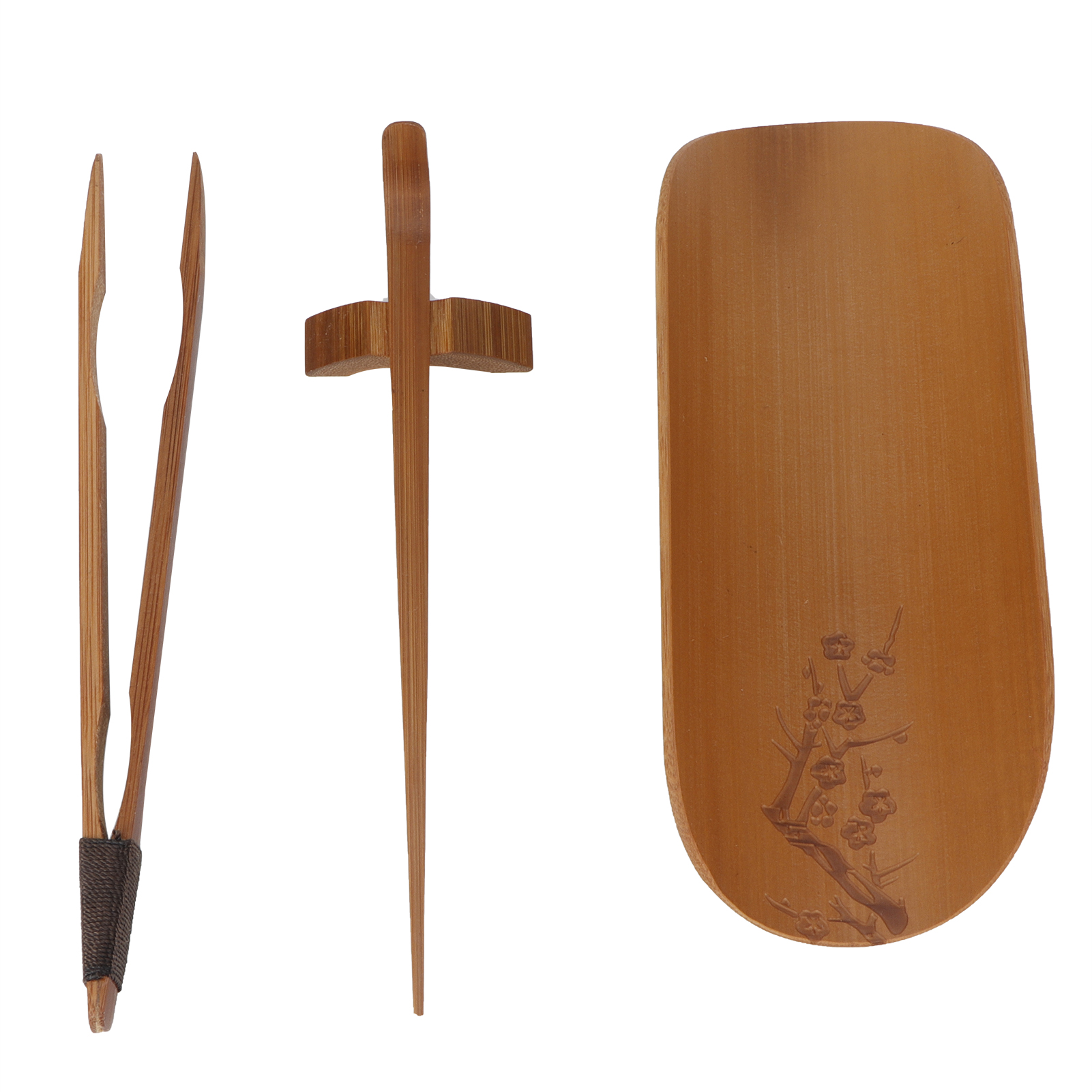 Set Aus 4 Handgeschnitzten Bambus-teelöffeln, Accessoires Für Die Teezeremonie (pflaumenblütenmotiv)