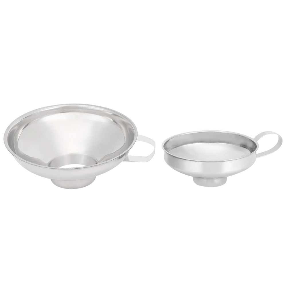 Set Aus 2 Einmachtrichtern Aus Edelstahl Mit Breiter Öffnung Für Den Hausgebrauch, Mit Integriertem Einfülltrichter. Küchenzubehör.
