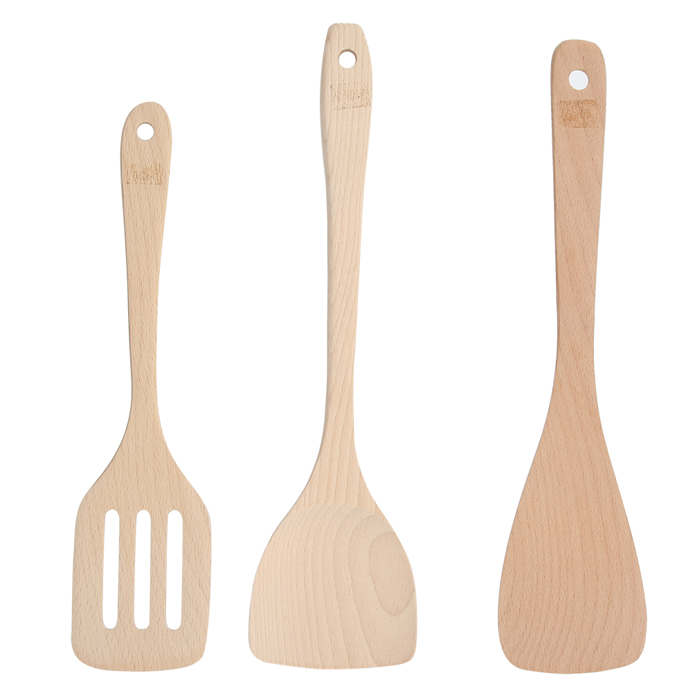 Set Aus 3 Unbemalten Holzspateln, Küchenutensilien Für Beschichtete Pfannen