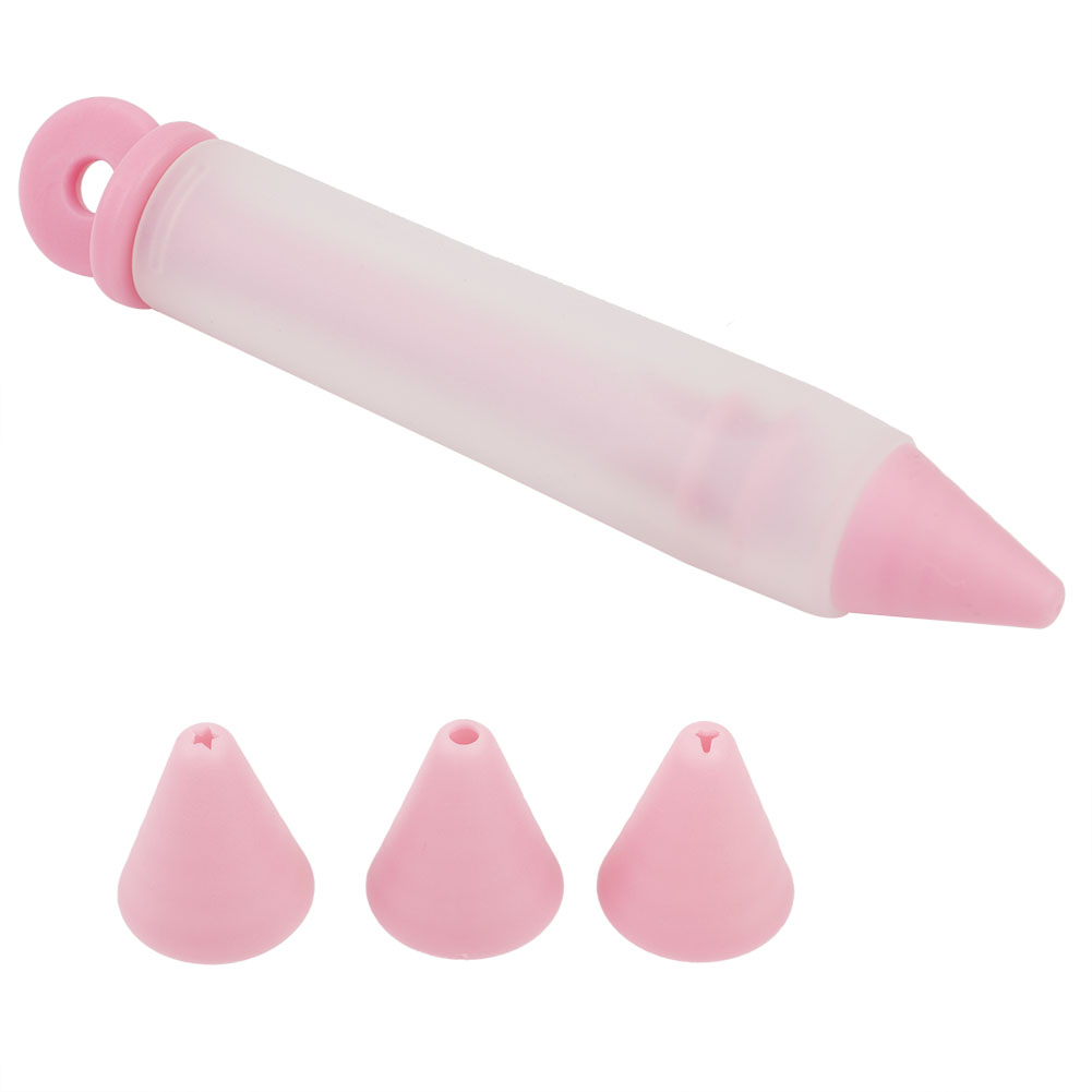 Silikon-lebensmittelstift Mit 4 Spitzen, Dekorationswerkzeug Für Schokolade Und Kuchen (rosa)