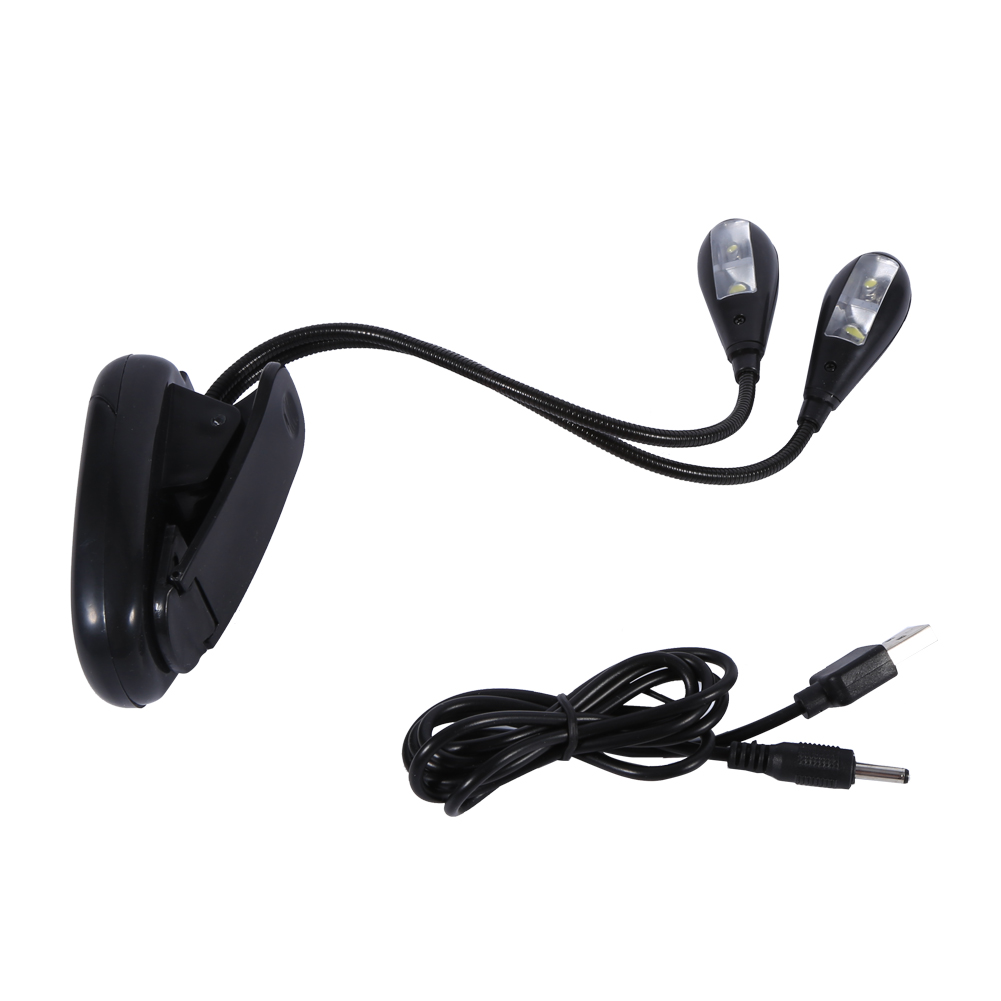 Flexible 2-armige Doppelleselampe Mit Klemme Und 4 Leds Für Tablets.