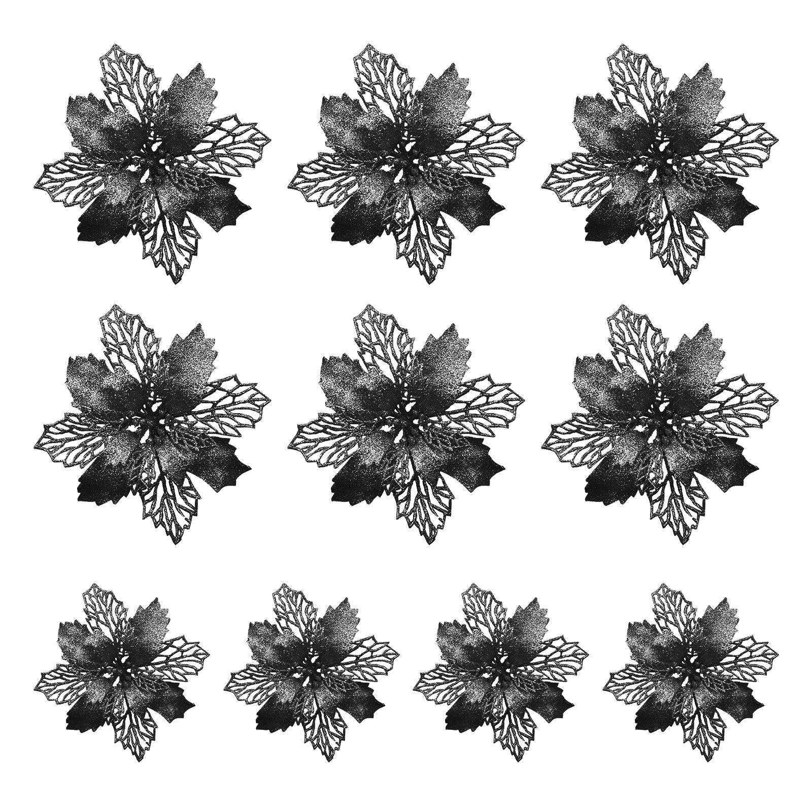 Set Mit 10 Künstlichen Glitzer-weihnachtssternen, 9 Cm, Schwarz, Zum Dekorieren Von Weihnachtskränzen, Hochzeiten Und Partys.