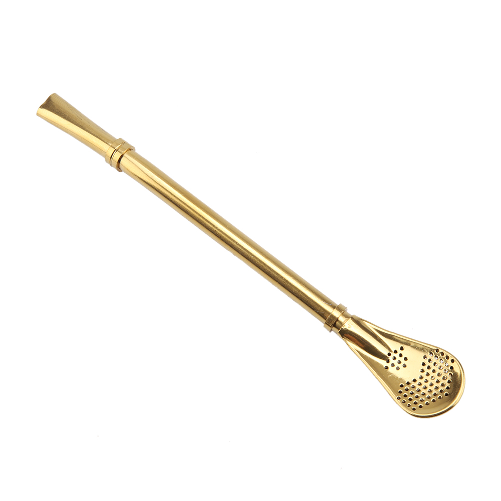 Edelstahl-strohhalmlöffel, Wiederverwendbar Und Abwaschbar, Goldfarben
