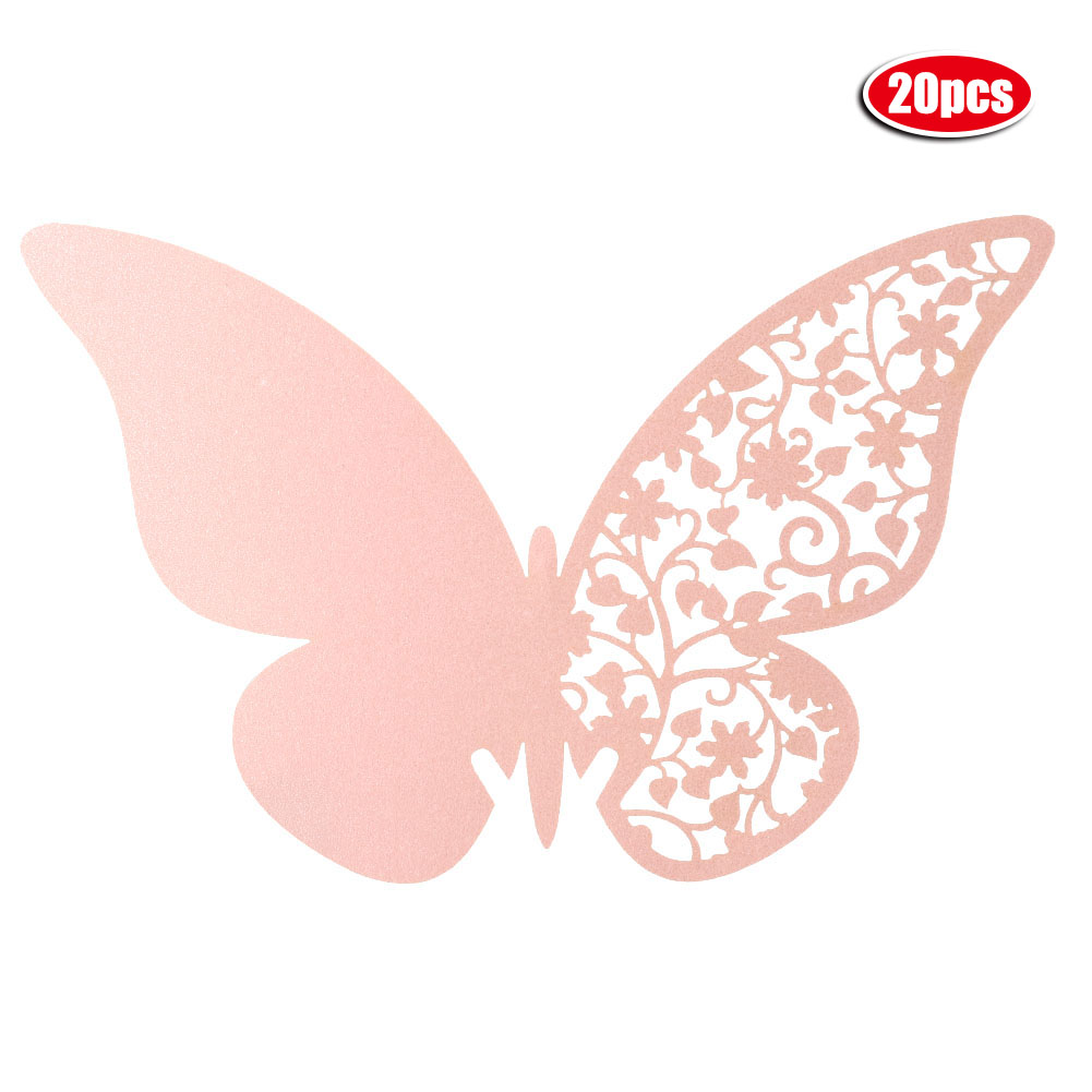 20 Schmetterlingsförmige Tischkarten Zur Dekoration Mit Weingläsern (rosa)