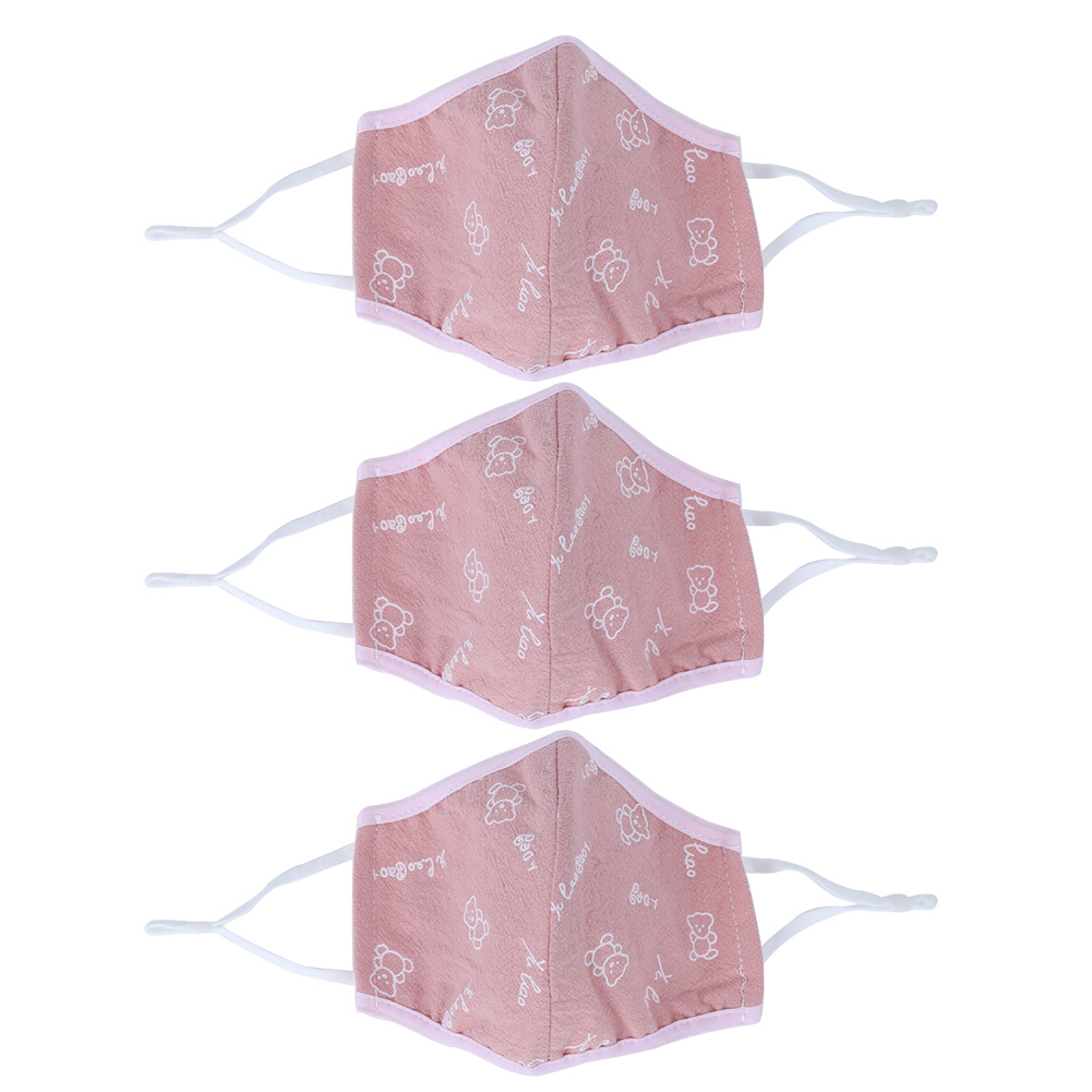 Set Mit 3 Schutzmasken Für Kinder, Aus Atmungsaktiver Baumwolle, Staubdicht Und Waschbar, Rosa Aufdruck.