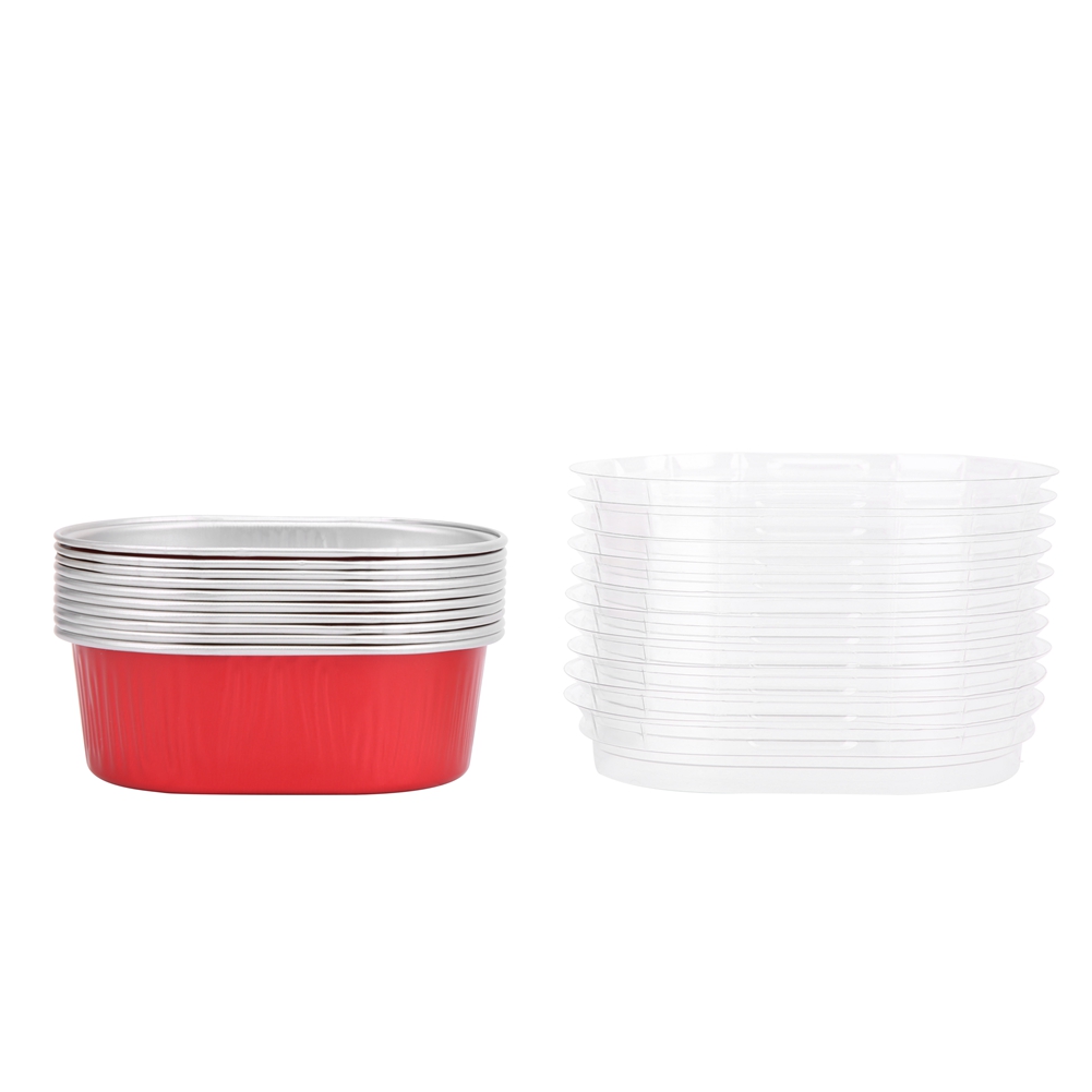Set Mit 10 Ovalen Einweg-kuchenformen Aus Aluminium Mit Deckel, Küchenzubehör (rot)