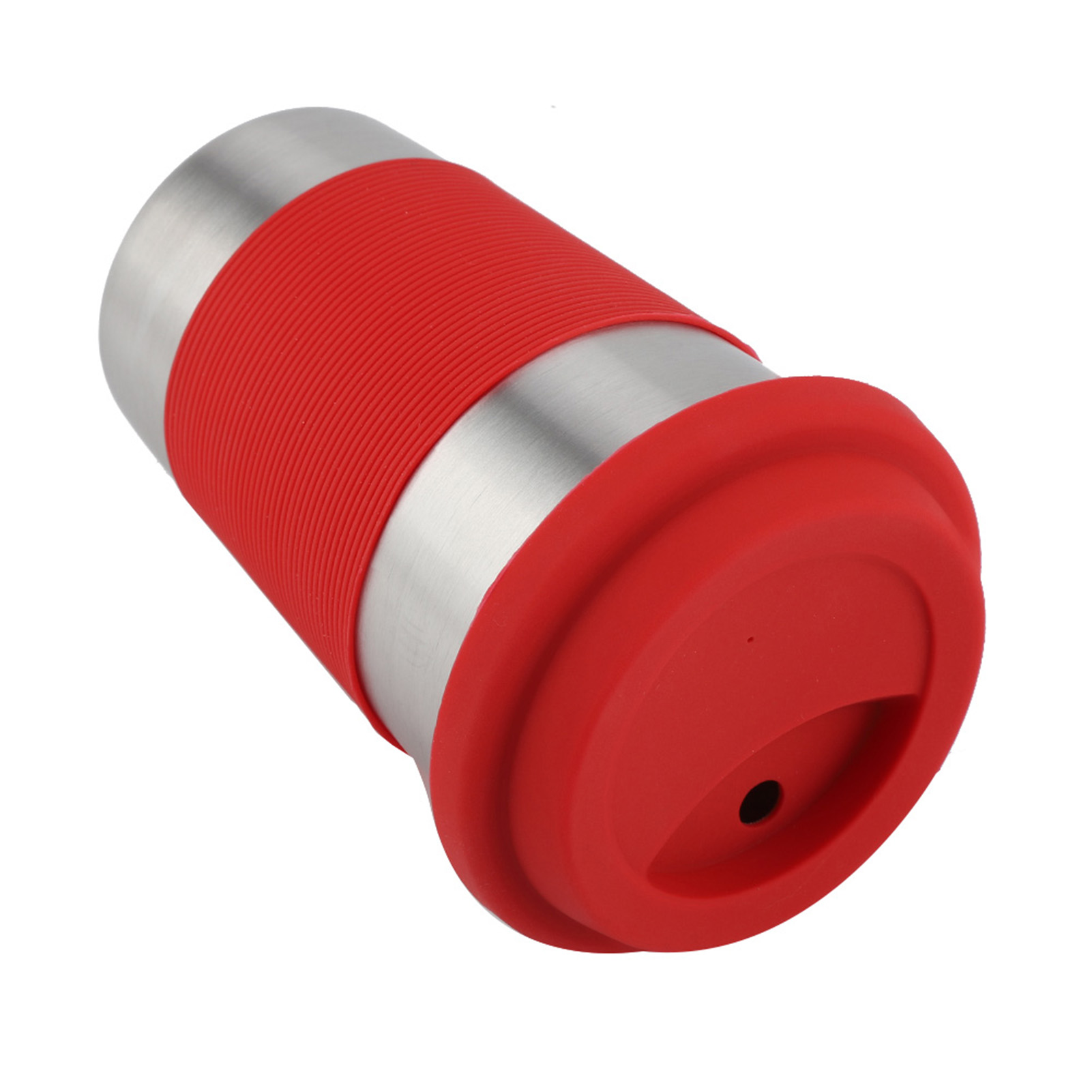 500 Ml Edelstahl-isolierbecher Mit Deckel Und Silikonhülle (rot)