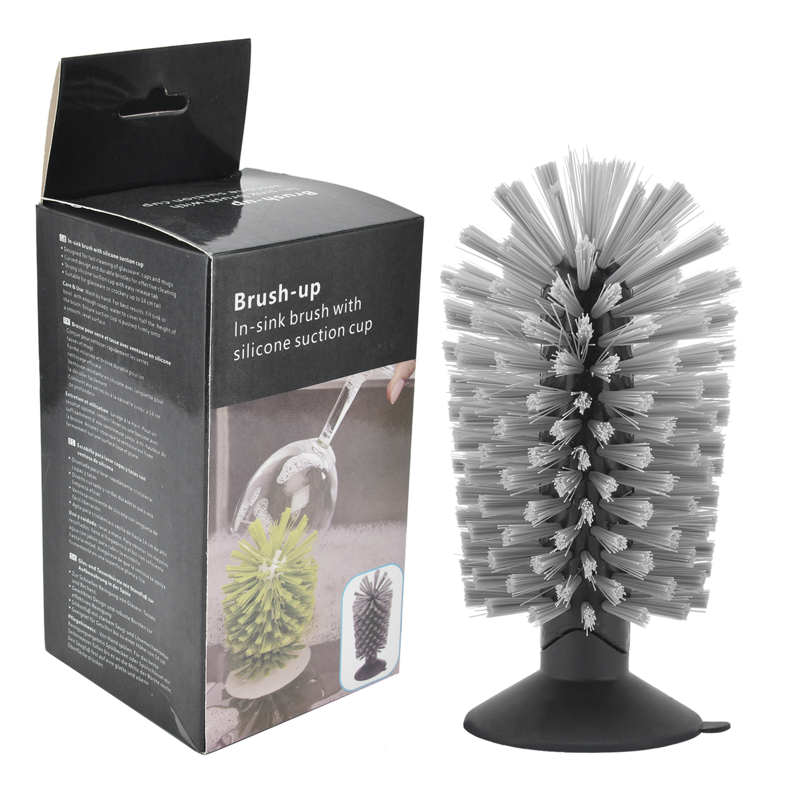 Abs-nylon-glasbürste, Vertikales Design, Ungiftig, Mit Saugnapf, Für Gläser, Tassen Und Wasserflaschen (schwarz)