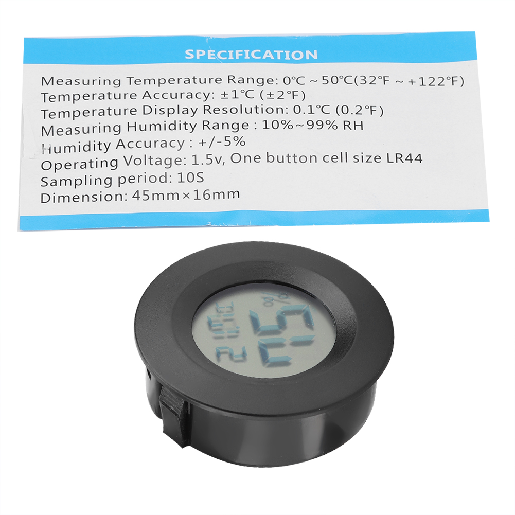 Mini-rundes Digitales Lcd-thermometer Für Reptilien Und Haustiere In Innenräumen (schwarz)