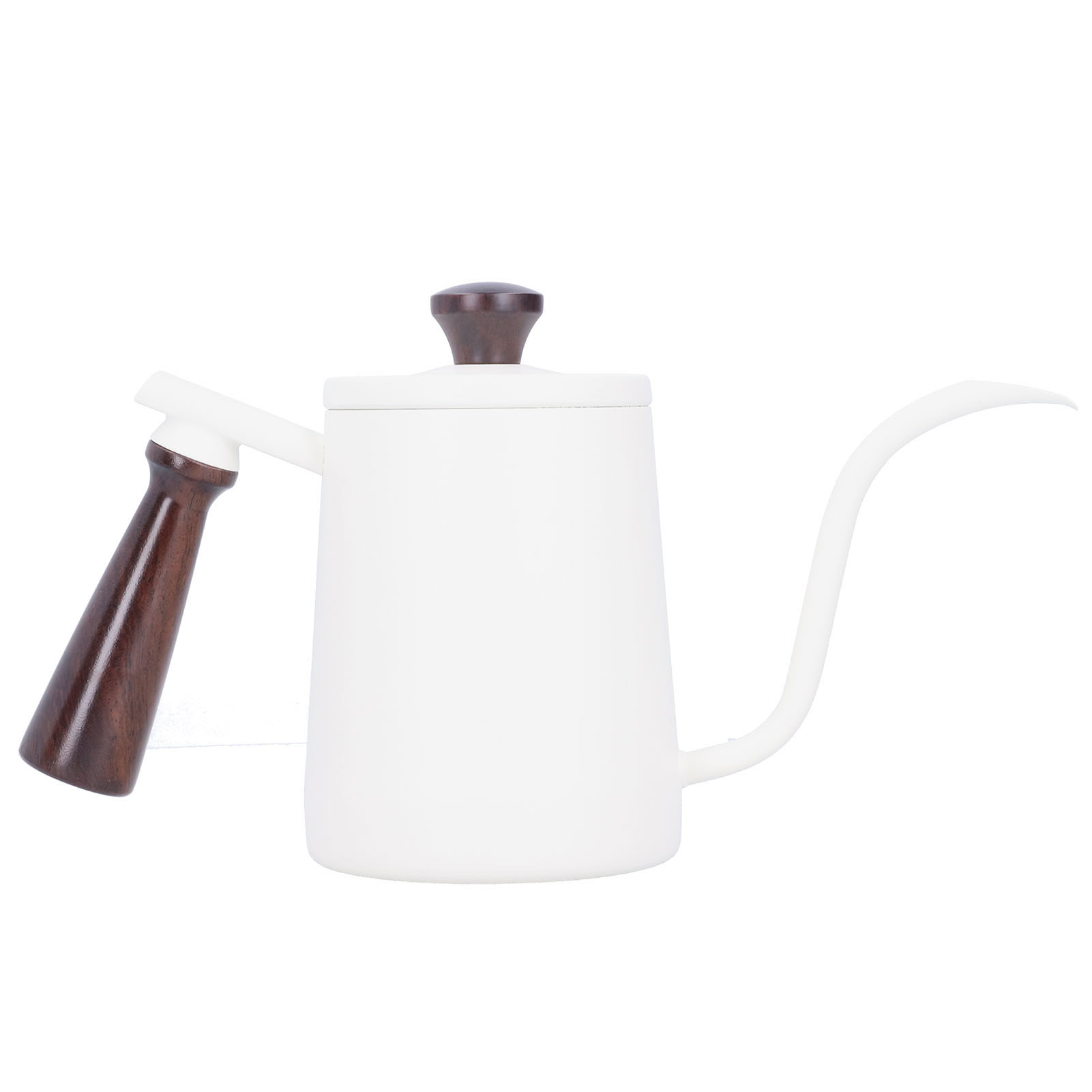 Tragbare Kaffeemaschine Aus Edelstahl Mit Holzgriff Und Schwanenhalsauslauf, Weiß, 700 Ml