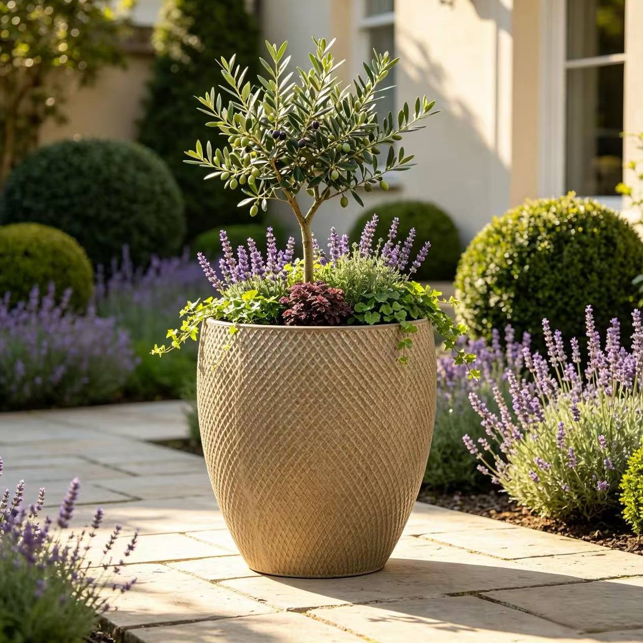 Großer Keramik-blumentopf Ø46 X H53 Cm Mit Ablauflöchern, Beige-creme, Frostsicher Okmyhome