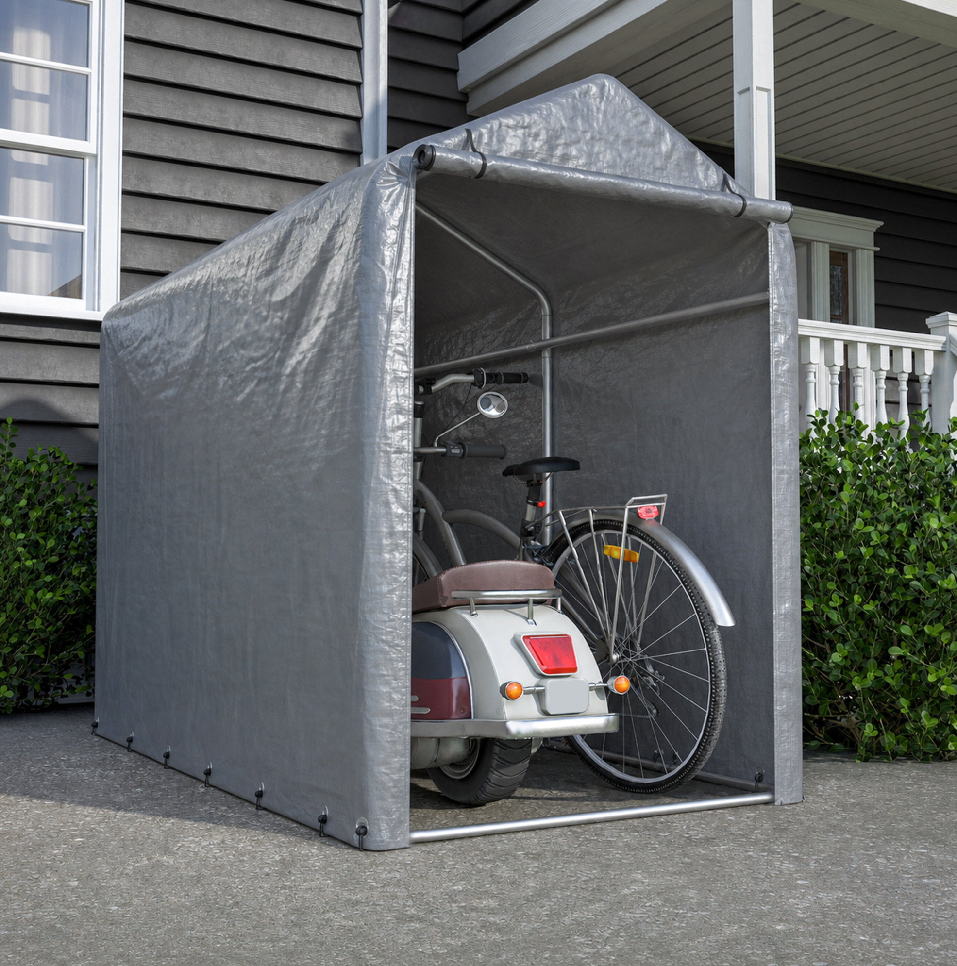 Fahrradunterstand Außen 100 X 187 X 160 Cm, Wasserdicht, Pe 170 G, Verzinkter Stahl Okmyhome