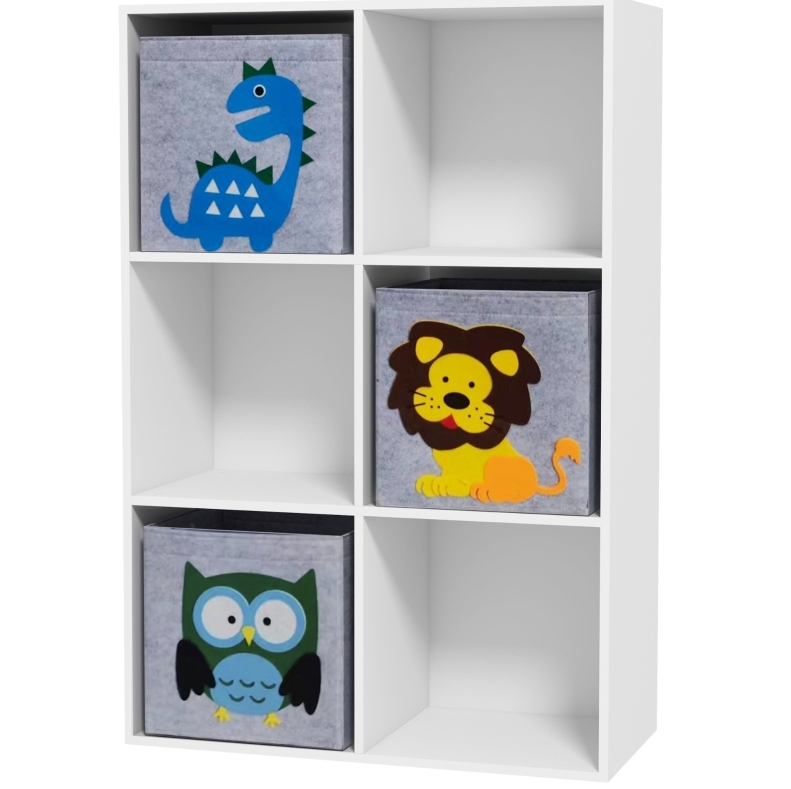 Kinderregal Mit 6 Fächern Und 3 Boxen, 61,8 X 29,9 X 91,5 Cm, Grau Okmyhome