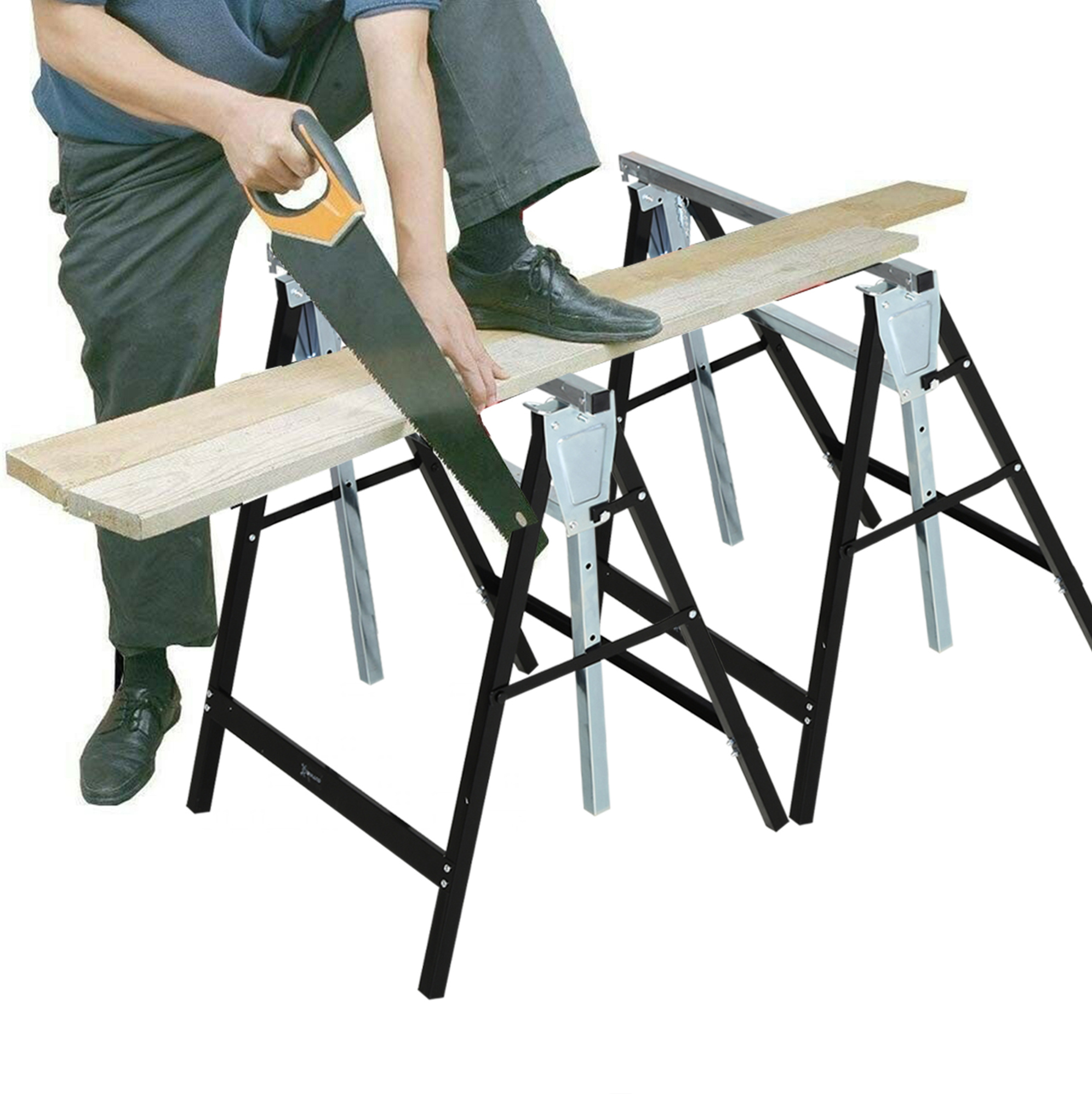 Sägebock 2er-set Höhenverstellbar, Faltbar, Metall, Schwarz, Bis 200 Kg Okmyhome