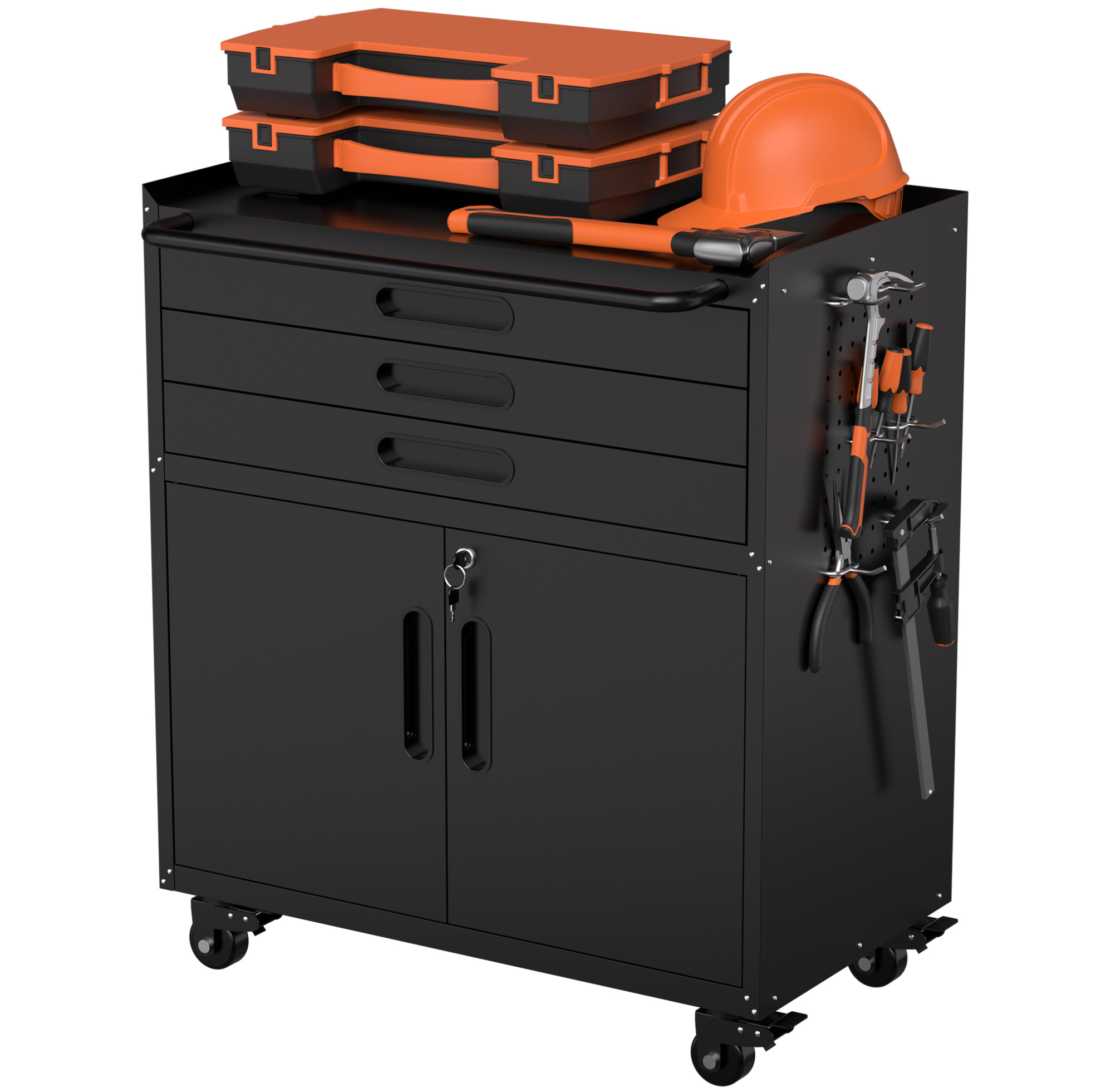 Mobile Metall-werkzeugschrank, 87,3 X 75 X 42 Cm, 3 Schubladen, Schwarz, Okmyhome