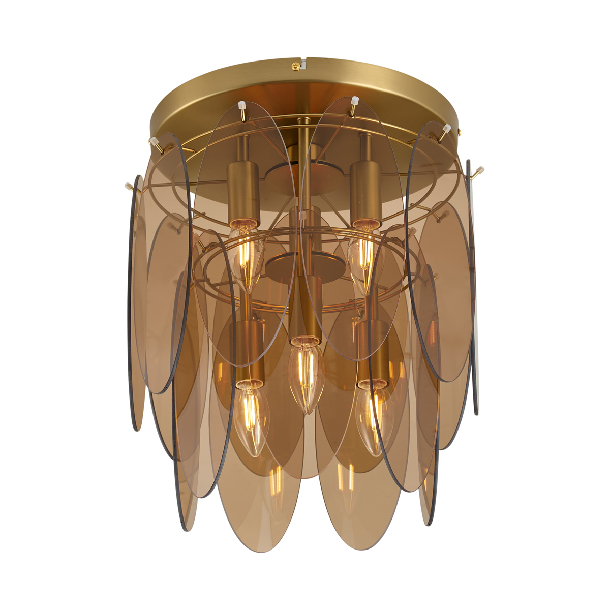 Qazqa Art Deco Plafondlamp Goud Met Amber Glas Ovaal 6-lichts -