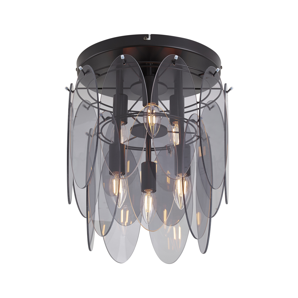 Qazqa Art Deco Plafondlamp Zwart Met Smoke Glas Ovaal 6-lichts -