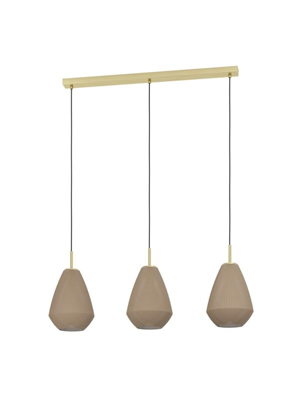 Eglo - Hängelampe Caprarola, 3-flammige Pendelleuchte Über Esstisch, Esszimmerlampe Aus Satiniertem Glas Und Metall In Messing, Hängeleuchte Mit E27 Fassung, 90 Cm