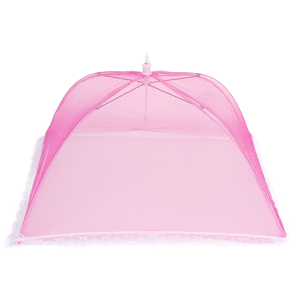 Set Mit 2 Faltbaren Netz-lebensmittelabdeckungen Zur Aufbewahrung Von Lebensmitteln, Küchenaccessoire, Rosarote Spitzenborte, 43 X 43 Cm