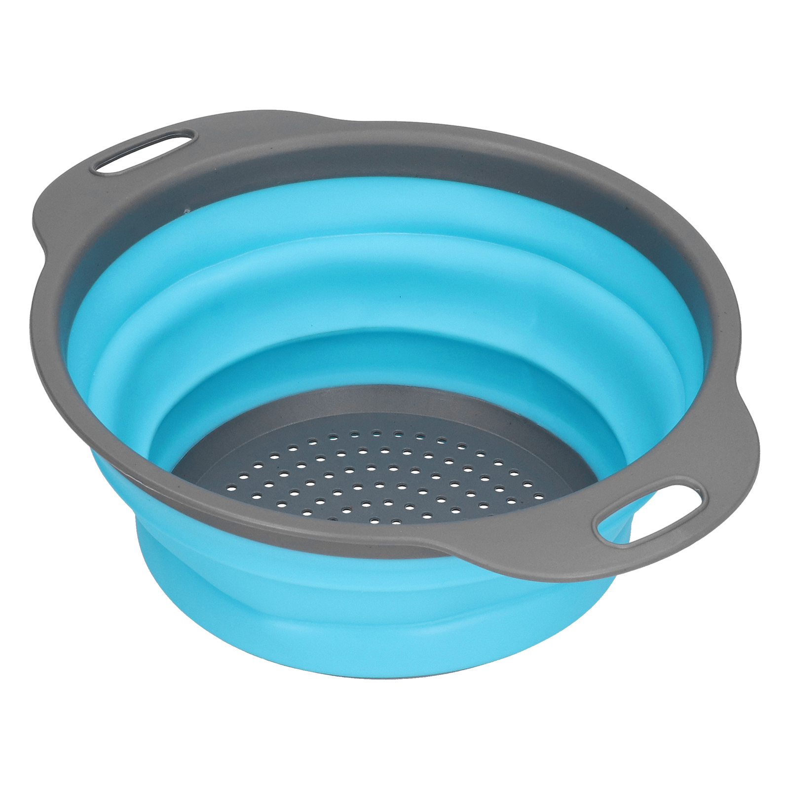 Großer, Zusammenklappbarer Runder Silikon-abtropfkorb Mit Griff Für Obst Und Gemüse, Blau.