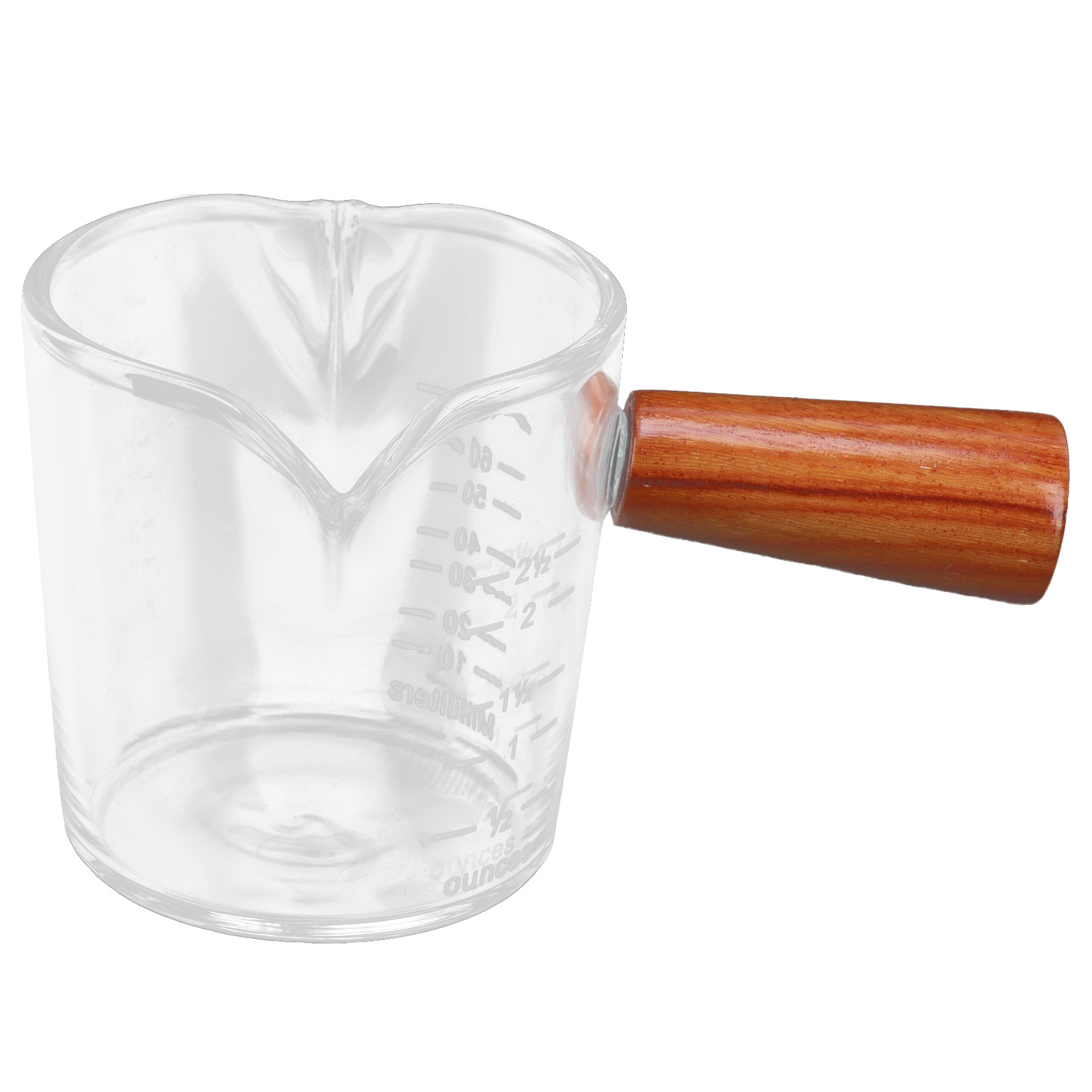 Milchbecher Mit Doppelausguss Und Holzgriff, Messbecher Aus Glas Für Die Küche, Dicker Boden.