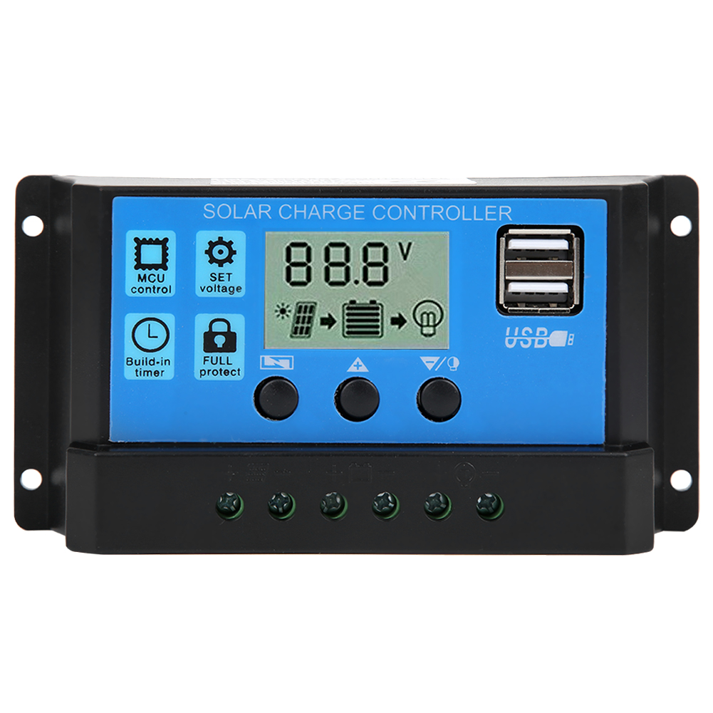 Blauer 40a-regler, Pwm-automatischer Laderegler Mit Lcd-bildschirm Und Dualem Usb-ausgang, Anschluss An Eine Photovoltaikanlage.