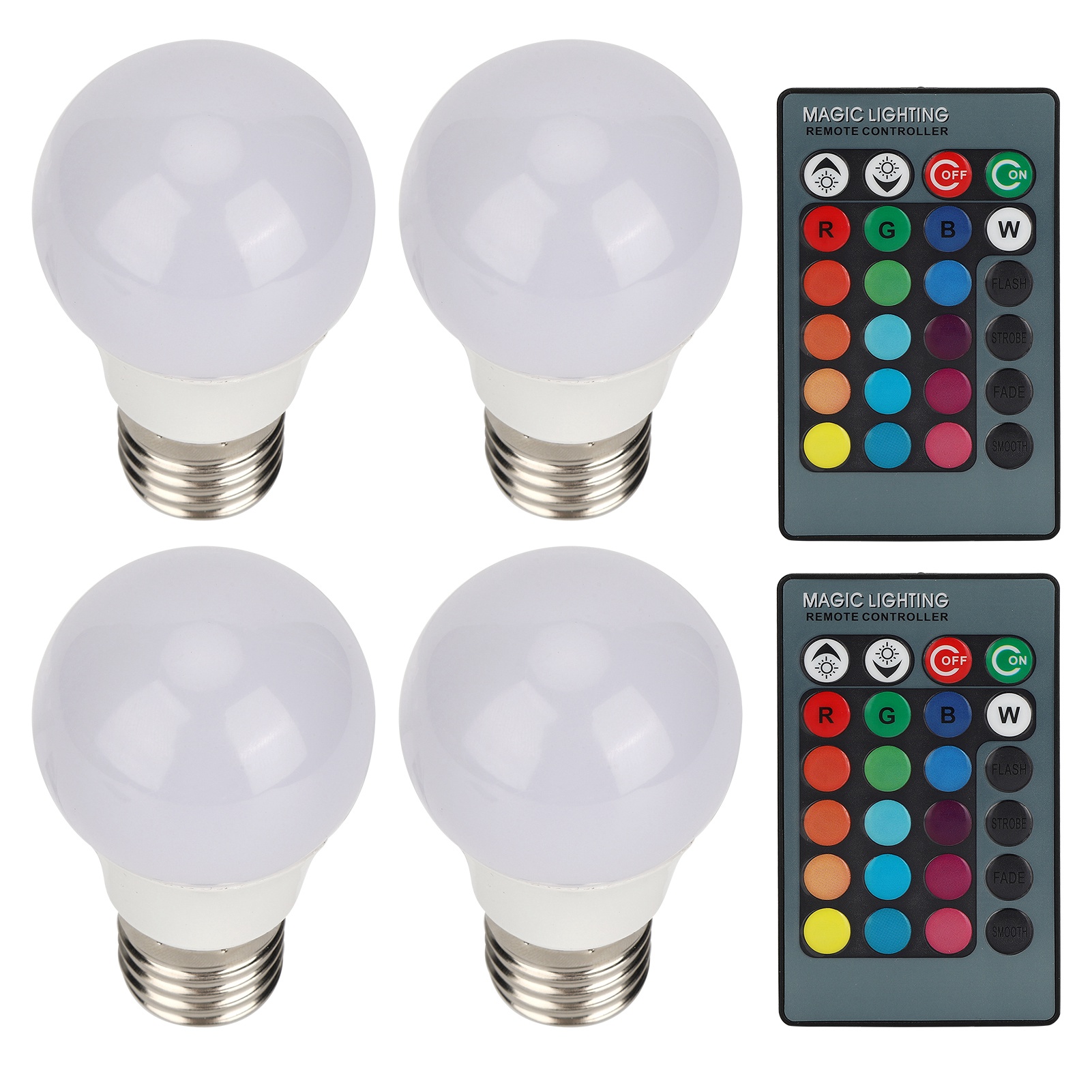 Set Mit 4 Rgb-e27-led-lampen, Farbenfrohe Dekolampe Mit 2 Fernbedienungen, 3 W, Ac 85–265 V