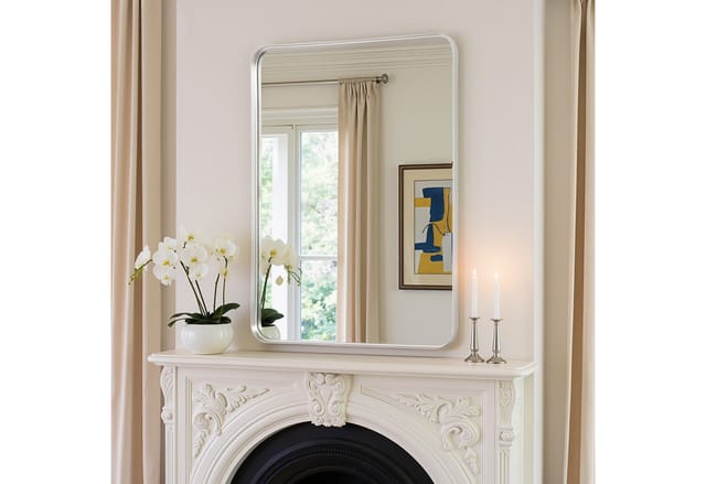 Lunamirror Theo Wandspiegel 75 X 50 Cm, Abgerundetes Rechteck, Gerillter Aluminiumrahmen, Silber