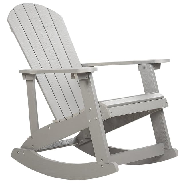Garten Schaukelstuhl Hellgrau Kunstholz Breite Armlehnen Muskoka Adirondack Stil Terrasse Outdoor