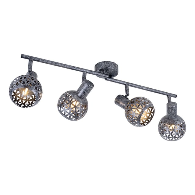 Deckenleuchte Grau Spotleiste 4 Strahler Deckenlampe Schwenkbar, Lichteffekt, Metall, 4x E14 Fassungen, L 75,2 Cm