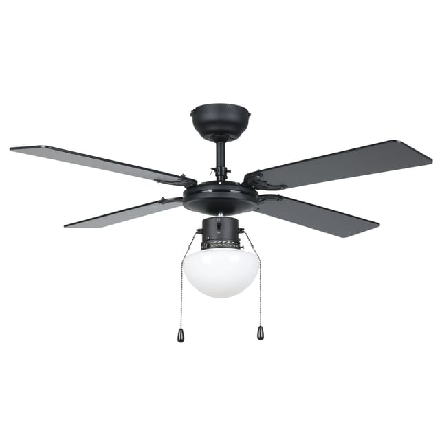 Deckenventilator Fortaleza, 4 Flügel Ventilator Mit Zugkette, Beleuchtung Und Sommer Winter Betrieb, Holz, Stahl In Schwarz Matt Und Glas In Weiß, Ac Motor, Ø 106,6cm - Eglo